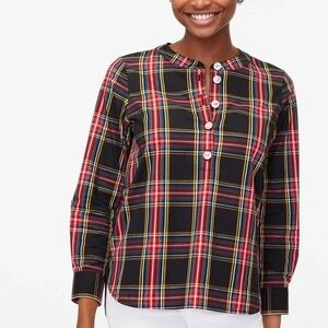 J. Crew Stewart Plaid Cotton Poplin Jeweled
Popover Tunic Top Size 8
